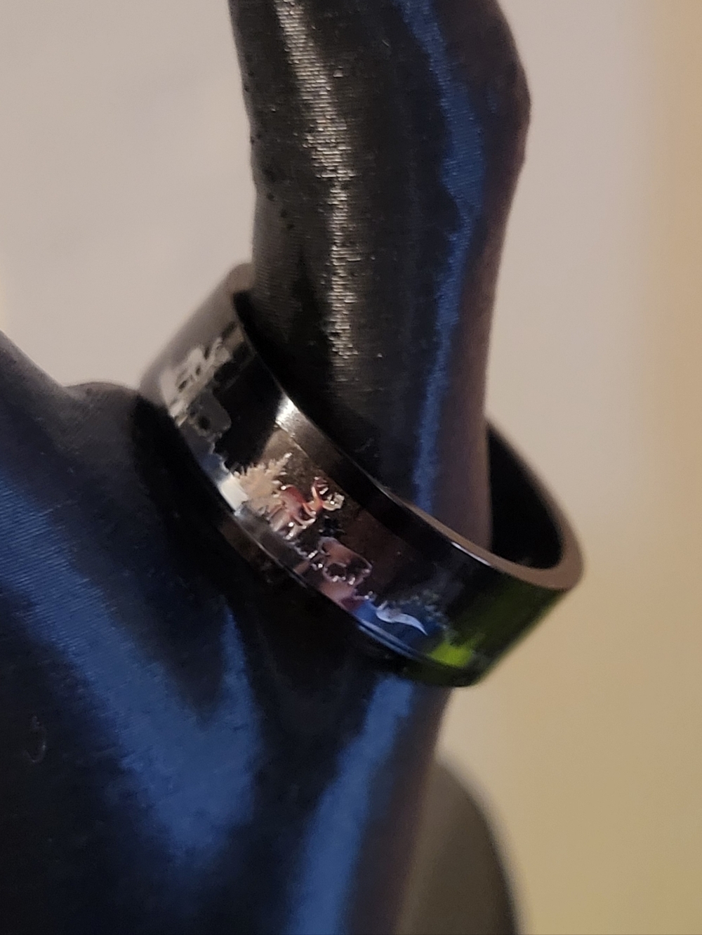 New Mens Black & Silver Tone Deer & Woods Silohette Size 13 Ring